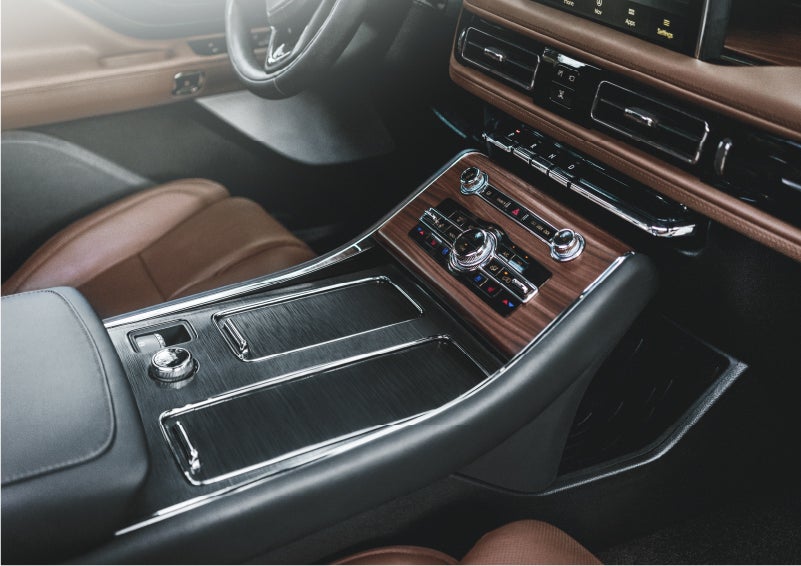 The front center console of a 2023 Lincoln Aviator® SUV is shown in | Lincoln Demo 1 in Wooster OH