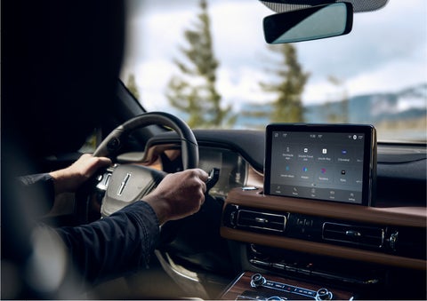 The center touch screen in a 2023 Lincoln Aviator® SUV is shown | Lincoln Demo 1 in Wooster OH